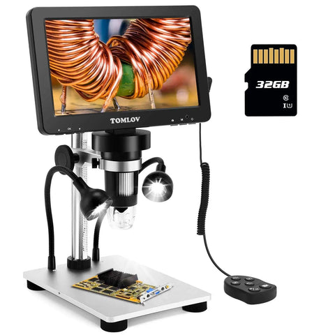 7 Inch Digital Microscope With Screen 1080P Live View 1200X Magnification 12MP Ultra Precise Focusing LCD with 32GB card
