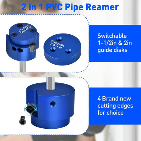 Easy Grip PVC Pipe Reamer With Aluminum Head Fitting Saver And Socket Saver For Water Drain And Vent Lines, 1.5 & 2 inch