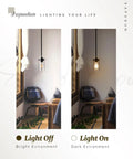 Industrial Pendant Light Fixture With Clear Glass Shade in light off and on settings, showcasing vintage style for various environments.