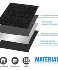 Peel And Stick Metal Backsplash Tile 10 Sheets For Kitchen And Bathroom Or Fireplace Plaid Brushed Black Aluminum PVC Composite Slick Self Adhesive Easy Install Anti Scratch Fade Resistant diagram showing material layers.