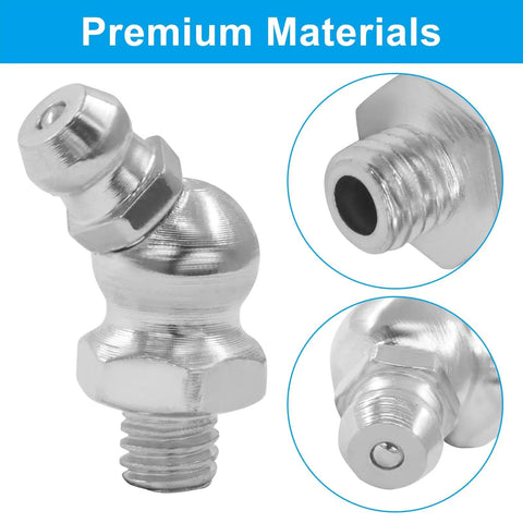 45 Degree M6 Grease Fitting Set 1mm Thread Zerk Nipple Nozzles 20 Pieces shown with premium material detailing