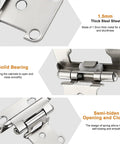 Heavy Duty Self Closing Cabinet Hinges Twenty Five Pairs Brushed Nickel Face Mount displaying 1.5mm thick steel sheet and solid bearing.