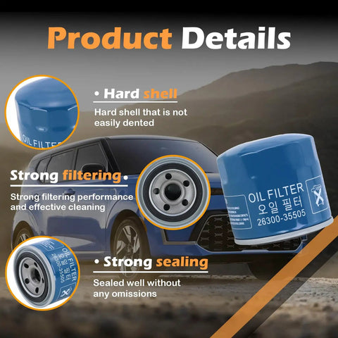 Engine Oil Filter Kit For Hyundai Elantra Tucson Santa Fe And Kia Sportage Forte Seltos With Drain Plug Gasket, 6 Pack