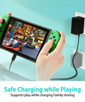 Fast USB-C Charger For Nintendo Switch With USB-C Cord, Compatible With Switch OLED, Switch Lite, And Steam Deck, Powers TV Mode Dock black adapter charging Switch while playing