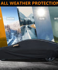 All Weather Six Layer Car Cover For Sedans 185 Inch Exterior Shield with UV protection against sun, rain, snow, dust, wind