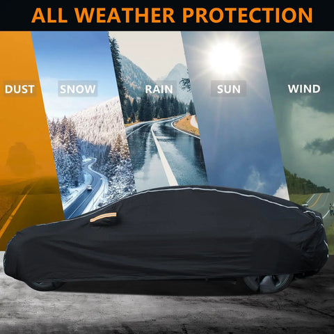 All Weather Six Layer Car Cover For Sedans 185 Inch Exterior Shield with UV protection against sun, rain, snow, dust, wind