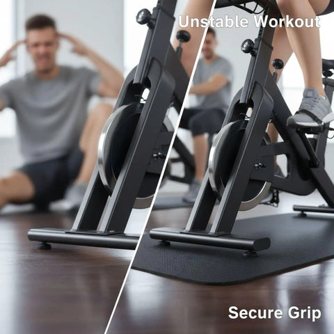 Grippy Double Sided Exercise Bike Mat with PVC silicone non slip surface under bike on hardwood floor