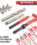 Thread Repair Kit M8x1.25 HSS Drill Helicoil Style Metric with tool components and stainless steel inserts displayed in close-up