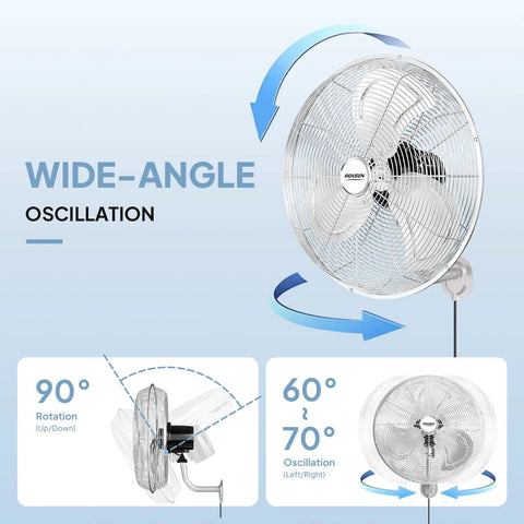 18 Inch Industrial Wall Mounted Fan With Beast Airflow, featuring oscillation, 3 speed settings, aluminum blade, ideal for garage or gym
