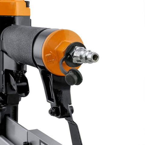 Close-up of air connector on Pneumatic 18 Gauge Fencing Stapler With Belt Hook, Seven Eighths Inch Staples, Collated for fencing