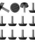 Killer Heavy Duty Stainless Steel Adjustable Furniture Leveling Feet M6 X 18Mm Threaded Legs 30 Pack in black with round bases.