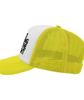 Side view of Yellow Womens Fashion Athletic Trucker Cap Perfect For Outdoor Adventurers And Everyday Wear Breathable Mesh Back Curved Brim
