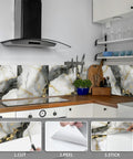Marble Peel And Stick Backsplash Tiles 12x12 Inches Waterproof PVC Self Adhesive Wall Panels installed in kitchen