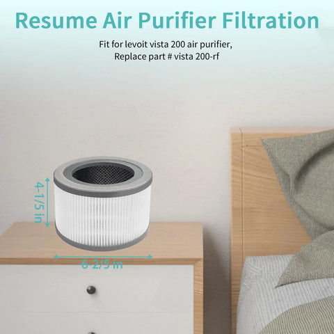 Vista 200 RF Replacement Filter Pack For Air Purifier With 3 In 1 Filtration Activated Carbon on bedside table