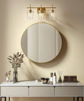 Three Light Vanity Light With Clear Glass Shades In Modern Gold Finish For Bathroom Over Mirror Contemporary Wall Lamp