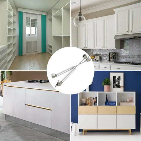 4 pack 100N gas spring hinges for cabinets shown with kitchens and furniture supporting doors securely in home settings