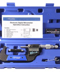Seven Key Pro Grade Electronic Digital Micrometer Waterproof With Large Display Auto On Off 50 To 75 mm Range in blue case
