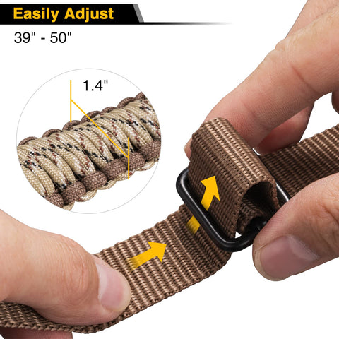 Two Point Paracord Rifle Sling With 39 To 50 Inch Adjustable Length 550 Paracord Built Tough Durable Outdoor Camo Brown Gear