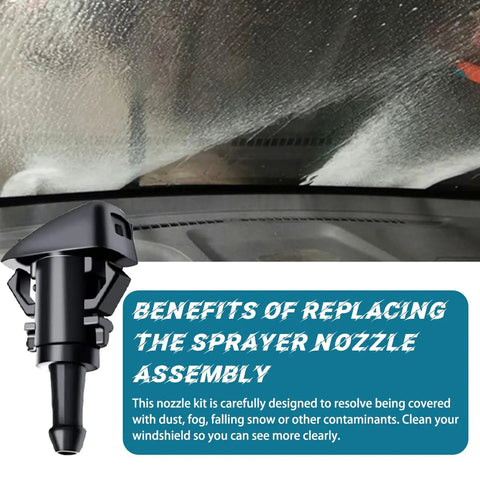 Windshield Washer Hose Kit 22-Piece Set With 4M Fluid Hose 6 Connectors 2 Nozzles And Car Water Pump Fits Most Vehicles; nozzle spraying on windshield.
