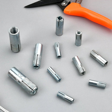 Assortment Of Concrete Anchors 60 Pcs Zinc Plated Carbon Steel Drop In Anchors For Concrete And Drywall Expansion Bolts In Four Sizes