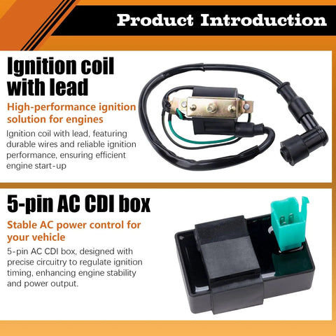 Ride Ready CDI Box Ignition Coil With Starter Solenoid And Voltage Regulator Bolt On And Plug And Play kit components