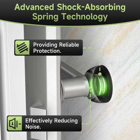 Heavy Duty Aluminum Door Stopper With Soft Silicone Head And Spring Shock Absorption Real Deal Wall Protector Rustproof Anti Scuff Door Holder In Sleek Black showing advanced shock-absorbing spring technology.