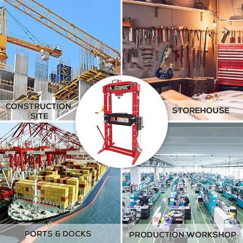 50 Ton Hydraulic Shop Press, Heavy Duty H Frame for construction, storehouse, docks, and workshop in multi-use setting