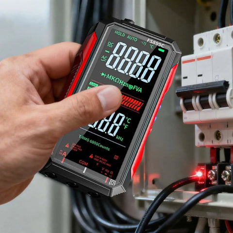 Hand using USB Rechargeable Digital Multimeter With Large Color Screen And Backlight, Pro Grade Electrical Tester For Home And Jobsite