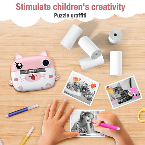 Instant Camera Refill Paper 5 Roll Set For Kids Instant Print Camera, HD Thermal Print Sheets No Ink BPA Free, Portable Refill Paper Kit For Quick On The Go Photo Printing, 57mm rolls with kids camera and printed photos