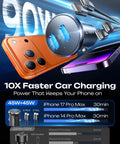 90W Dual PD3.0 Car Charger With USB-C And Lightning Cable Included, Fast Charge for iPhone 17 Pro Max, Samsung S26