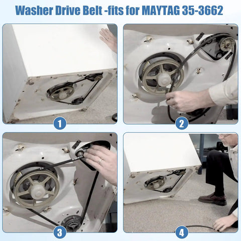Heavy Duty Washer Drive Belt Replacement For 35-3662 And WP21352320, washer belt installed on Maytag drive pulleys