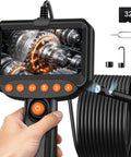 Dual Lens Endoscope Camera With Light Pro Grade HD 1920P Borescope For Pipes And Car Repairs, 4.3 Inch LCD, IP67 Waterproof, 16.4 Ft Semi-Rigid Cable, 8 LED Lights, 32GB Card Included, handheld inspection camera with screen and cable