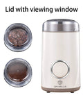 One Touch Electric Coffee Grinder For Beans And Spices With 150W Power, SUS304 Stainless Steel Blades, see-through lid, white model