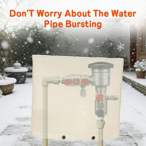 Backflow Preventer Cover With 5F Freeze Protection over irrigation valves in snowy outdoor setting.