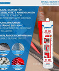 Heavy Duty High Temp Silicone Sealant For Sealing Bonding And Insulating Withstand Up To 572 Fahrenheit Red For Oven Chimney Adhesive In Home And Industrial Use Two Point Eight Ounce visible on packaging.