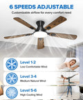 52 Inch Ceiling Fan With Remote Control And Integrated Lighting Flush Mount Style With Real Wood Blades And Matte Black Finish delivering customizable airflow settings.