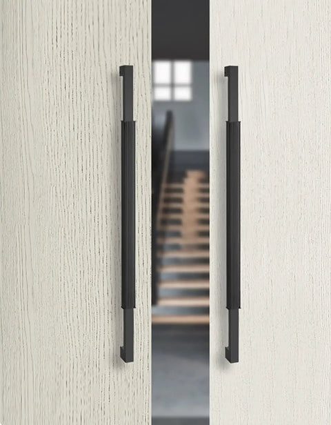 Sliding Barn Door Handle Set With Two Sided Pull And Push, Built Tough Stainless Steel 304, installed on light wood door