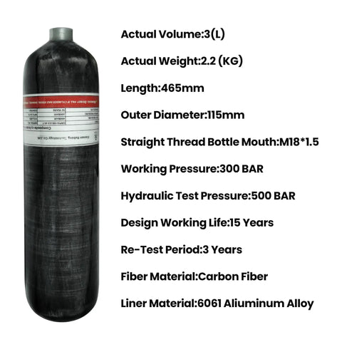3L Carbon Fiber PCP Air Tank With Filling Station And Regulator Gauge 4500 PSI High Pressure HPA Cylinder For Paintball, with label