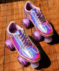 Colorful roller skates with Light Up Quad Skate Wheels Set of 4 with Bearings for Indoor and Outdoor Roller Skates, Iridescent Pink Purple Glow