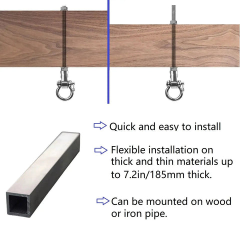 4 Pack Heavy Duty Swing Hangers With Bearings 304 Stainless Steel Swing Set Brackets on wood and iron pipe installation.