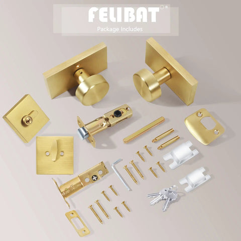 Gold Door Knob With Deadbolt Set In Satin Brass, Single Cylinder Hardware For Exterior Or Interior Doors, Built To Last Metal Construction, Adjustable Latch Fits 1 3 8 Inch Thick, Easy Upgrade For Privacy And Security packaged contents