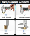 Go-To Digital Caliper With LCD Display 0 To 6 Inch Range Inch To Millimeter Conversion Auto Shutoff showing measuring modes