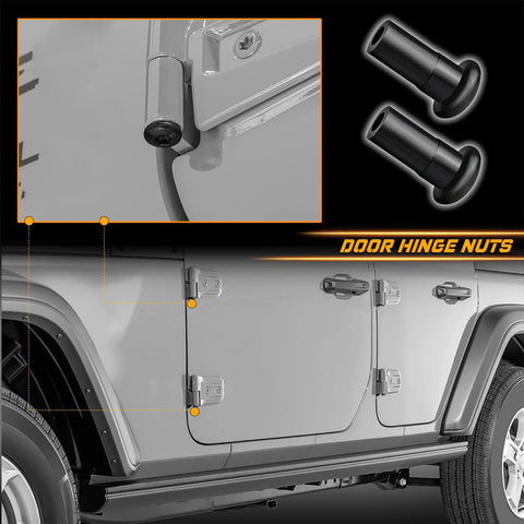 Door Hinge Nuts Anti Rust Hinge Lock Kit for Jeep Wrangler and Gladiator 2018 2019 2020 2021 visible on vehicle door