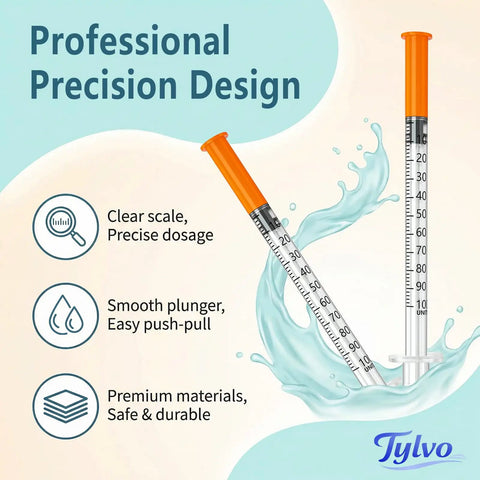 One Hand Operable 1 mL Syringes 31G Five Sixteenth Inch Needle Size Leakproof Design Clear Graduations For Easy Reading