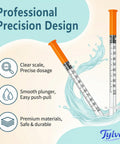 Hella Precise 1ml 29g 1/2 Inch Disposable Syringes Pack Of 25 With Clear Graduations And Leak Proof Design For Slick Lab Refilling And Industrial Measurement Jobs Today on a splash background.