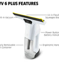Front view of Kärcher WV 6 electric window vacuum squeegee with 11 in blade, white ergonomic handle