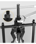 Close-up of Heavy Duty 3 Jaw Bearing Puller for Internal and External Removal with wrench adjustment, steel construction