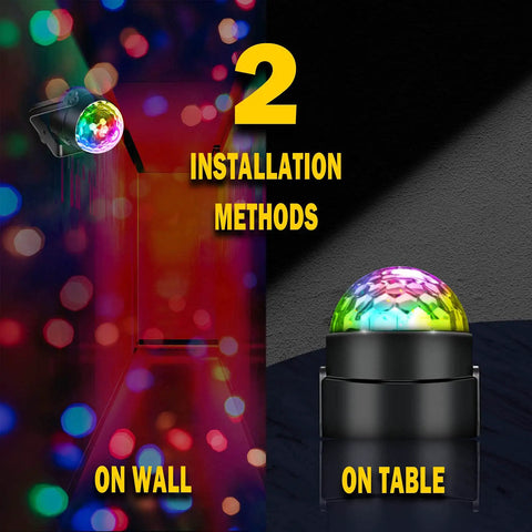 2 Pack Disco Ball Party Lights Sound Activated With Remote, 12 Modes Strobe DJ Lights for wall and table installation