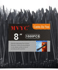 Beefy Heavy Duty Zip Ties 1000 Pack 8 Inch 50 LB Tensile Strength UV Resistant Black Cable Ties for Home Office Garden Workshop