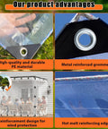Collage showcasing features of 4x6 Ft Clear Tarp For Outdoor Use Heavy Duty PE Clear Vinyl Tarp With Reinforced Grommets Tear Resistant Waterproof Cover.